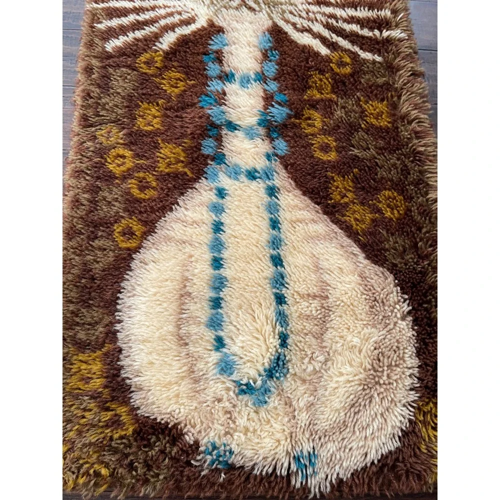 Vtg Ege Taepper Rya Shag‎ Rug Cat Rare Mid Century Modern Wall Hanging 45x25